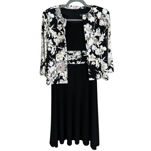Jessica Howard Black & Floral Sleeveless Petite Dress with Jacket Sz 4P - Picture 1 of 11